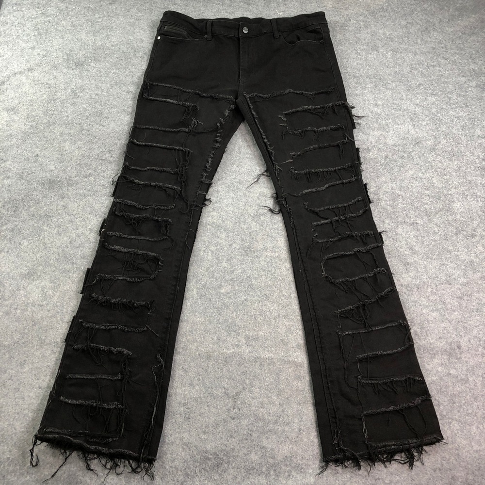 Rockstar Original RSM 225 Flare Denim Mens Jeans 38 Black Stacked Ultra Denim